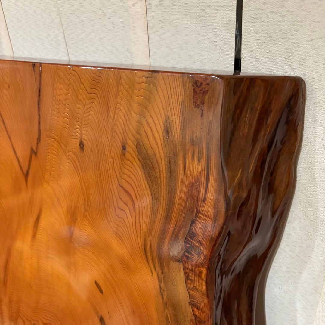 【未使用】屋久杉 一枚板 テーブル 座卓 天然木 耳付 笹杢 漆 天板 希少