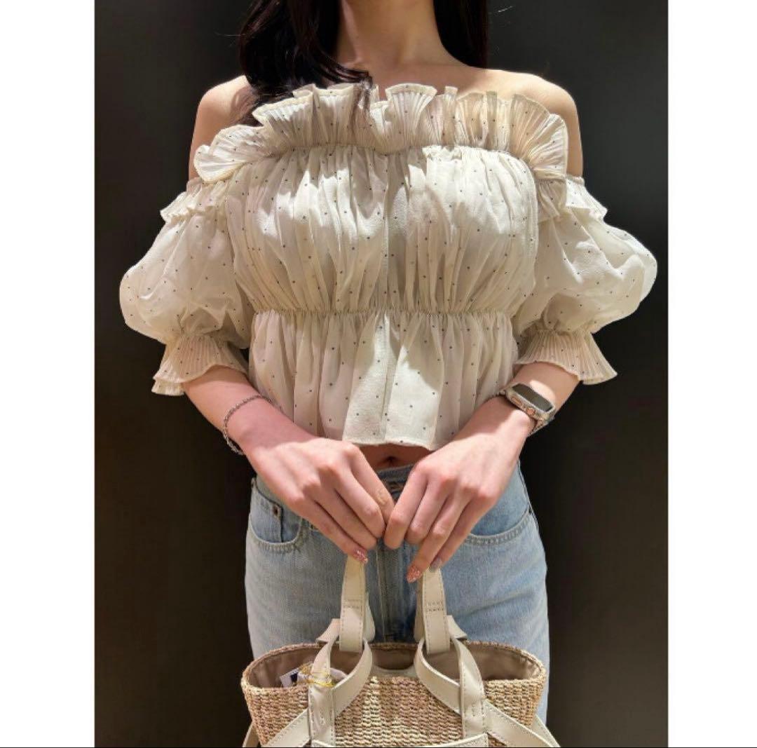 SNIDEL Sustainableボリュームギャザーフリルオフショルブラウス