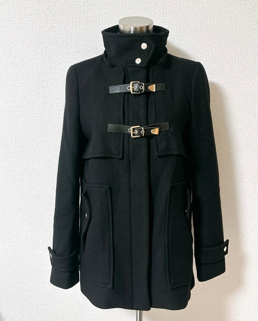 【ZARA WOMAN】ダッフルコート　2WAY ラクーン　ベルト　黒　L相当