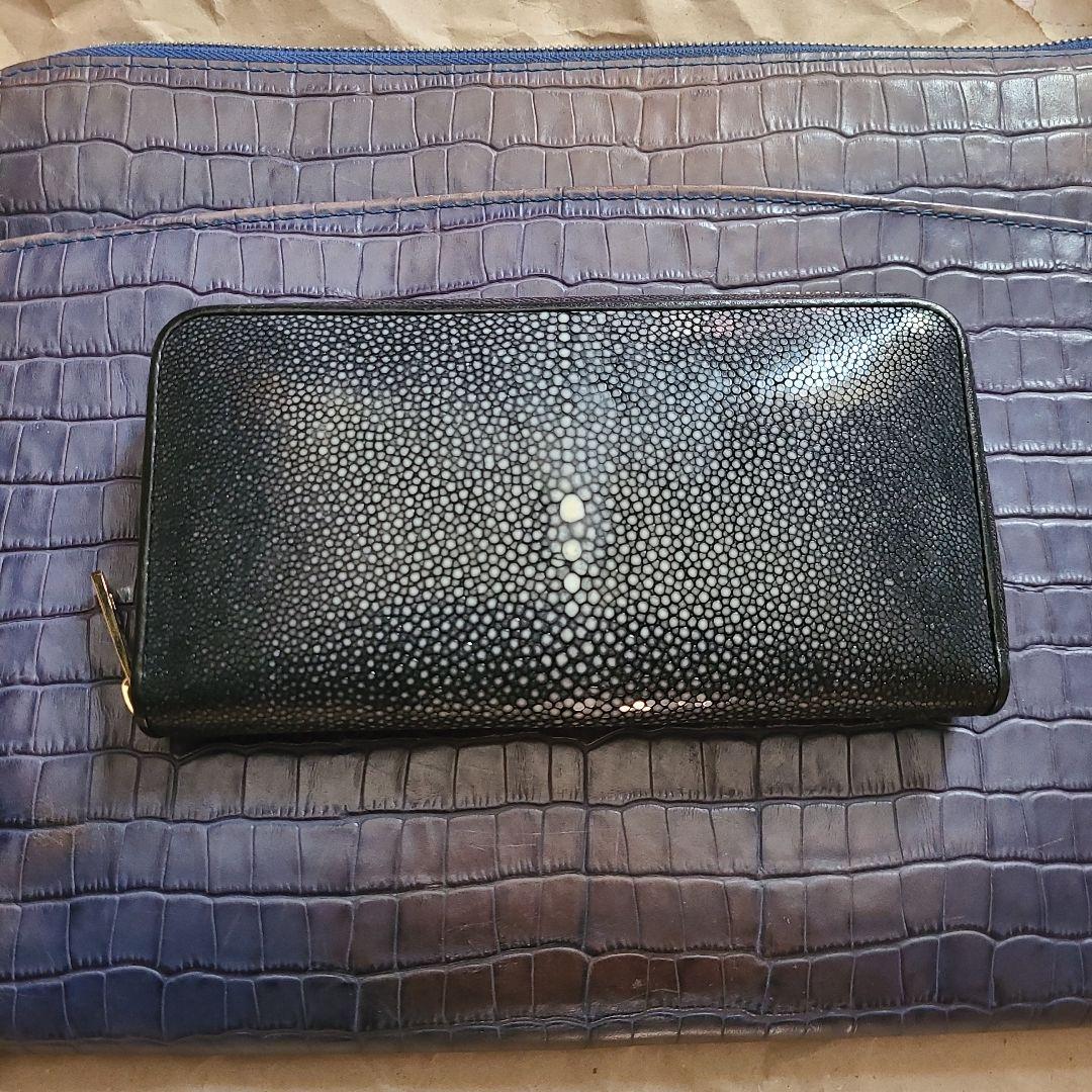 エイ革 ビッグウォレット 黒 ガルーシャ スティングレイ