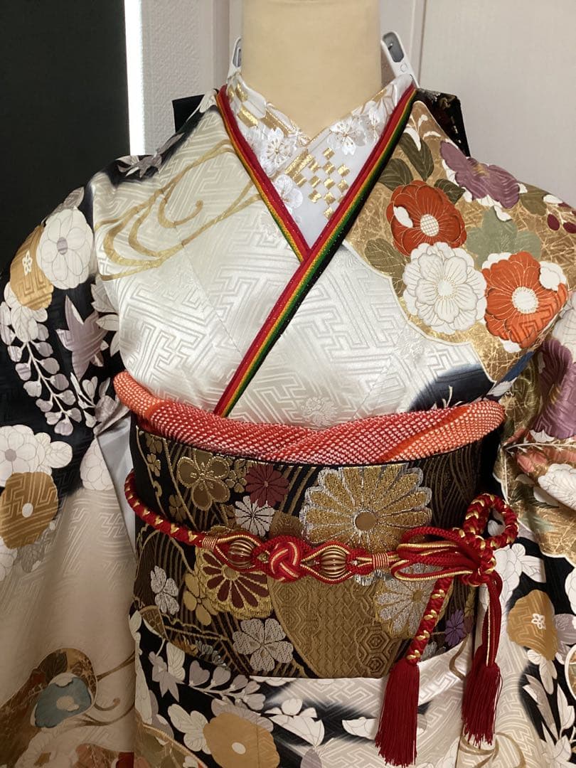 王道の古典柄 正絹振袖三越誂え 買い足し無しのフルセット 身丈166cm 裄長