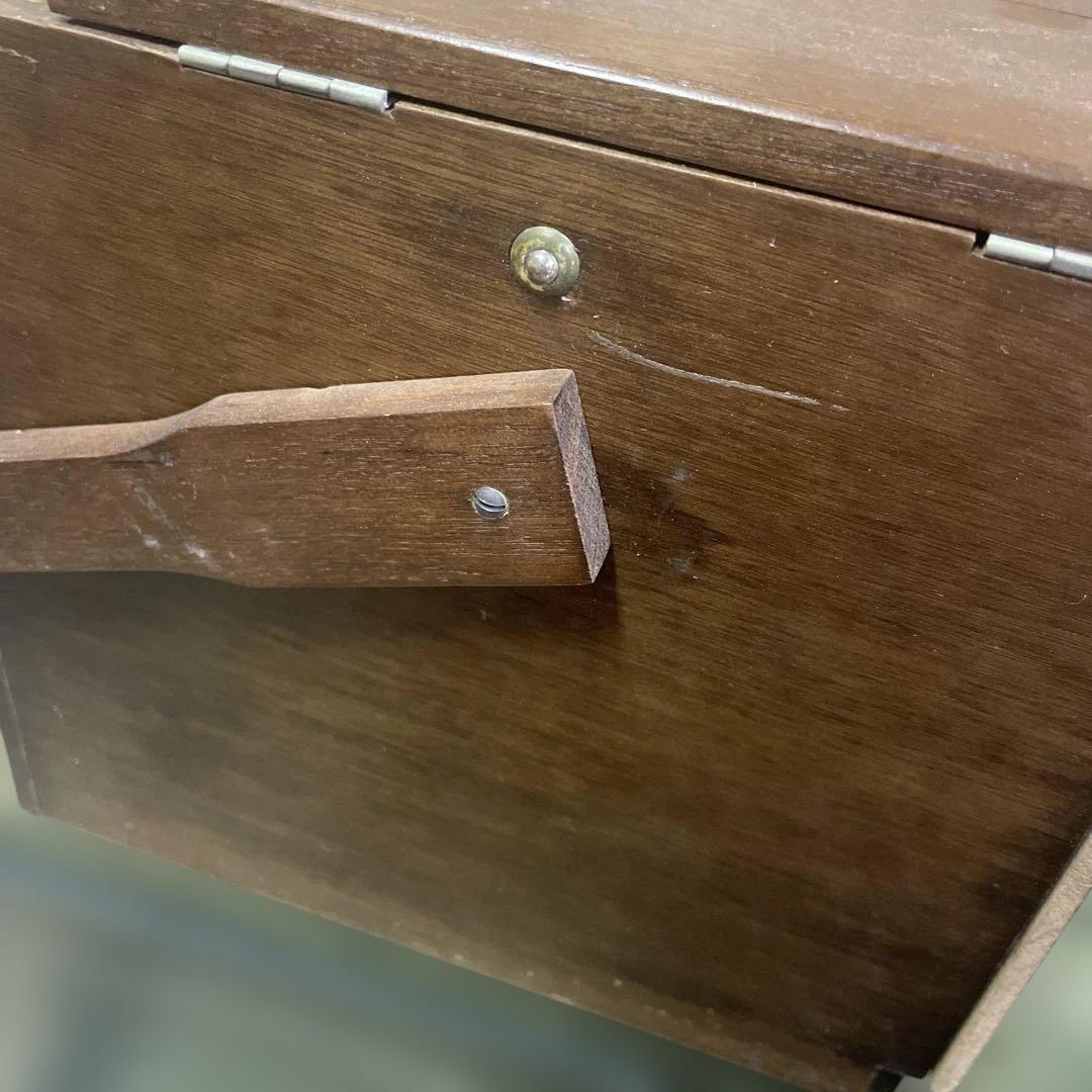 南部鉄器岩鋳　タバコ入れ灰皿付き小物入れ　木製小物入れ 彫刻デザイン 赤い布張り