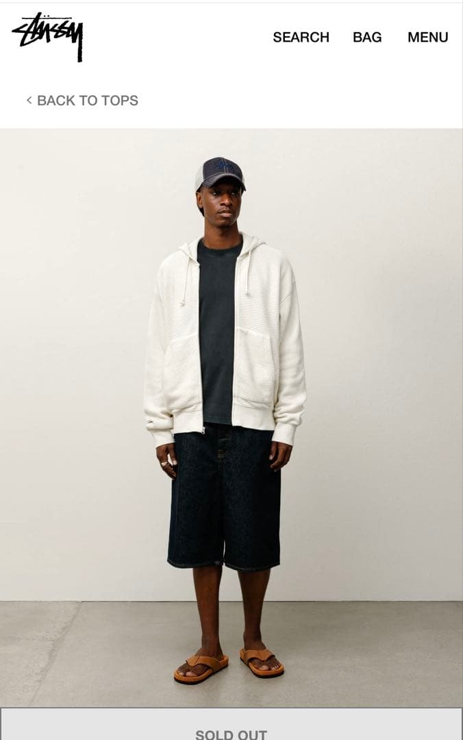 トップス STUSSY DOUBLE LAYER WAFFLE ZIP HOODIE