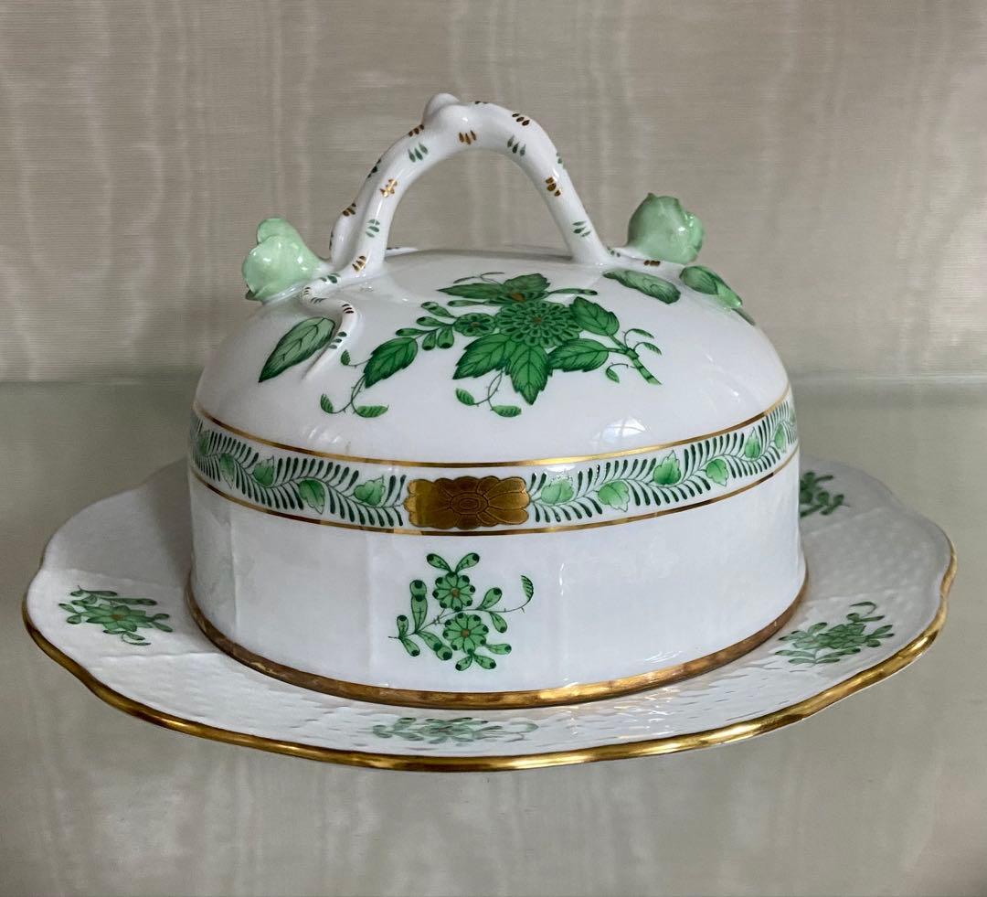 ヘレンド アポニーグリーン バターボックス　バターケース