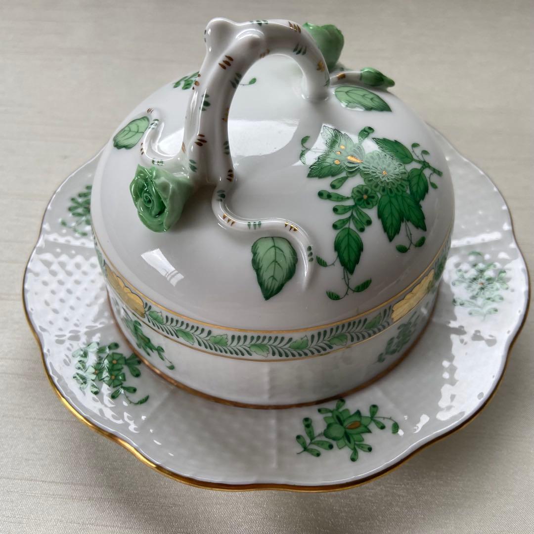 ヘレンド アポニーグリーン バターボックス　バターケース