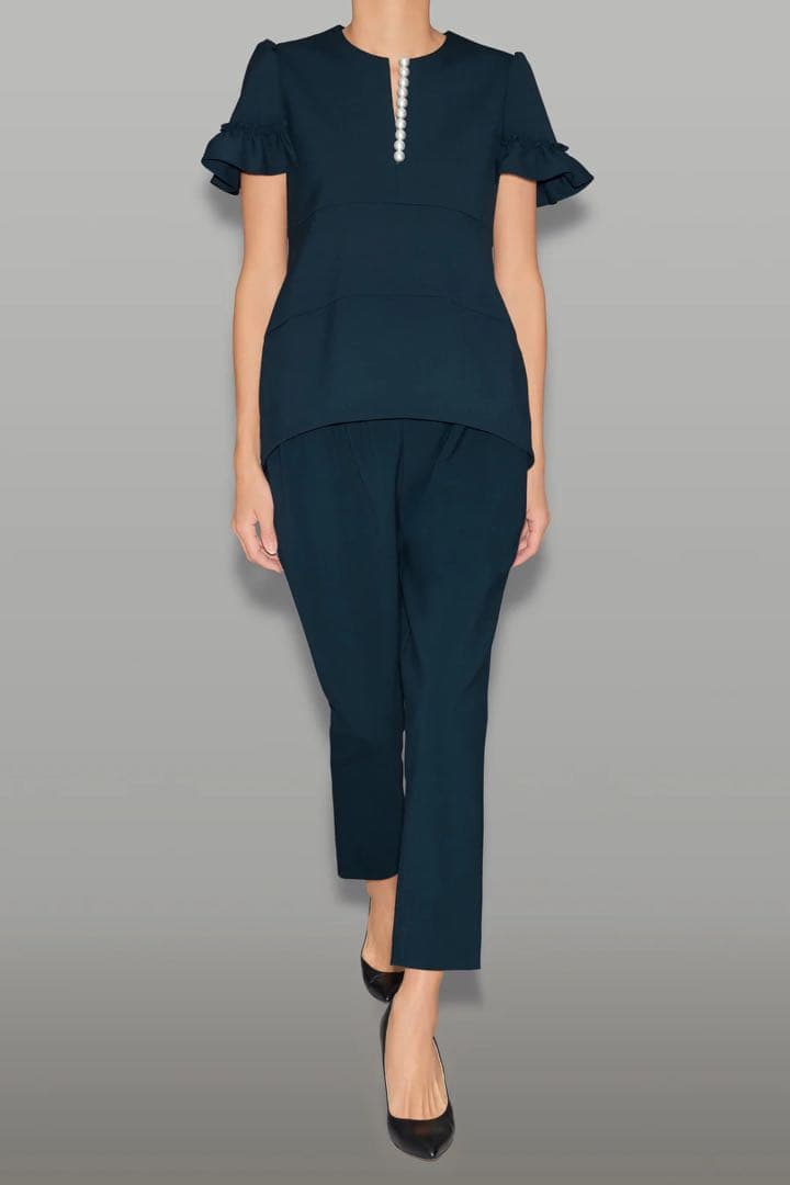 YOKOCHAN ギャザースリーブパールスリットラインブラウス　38