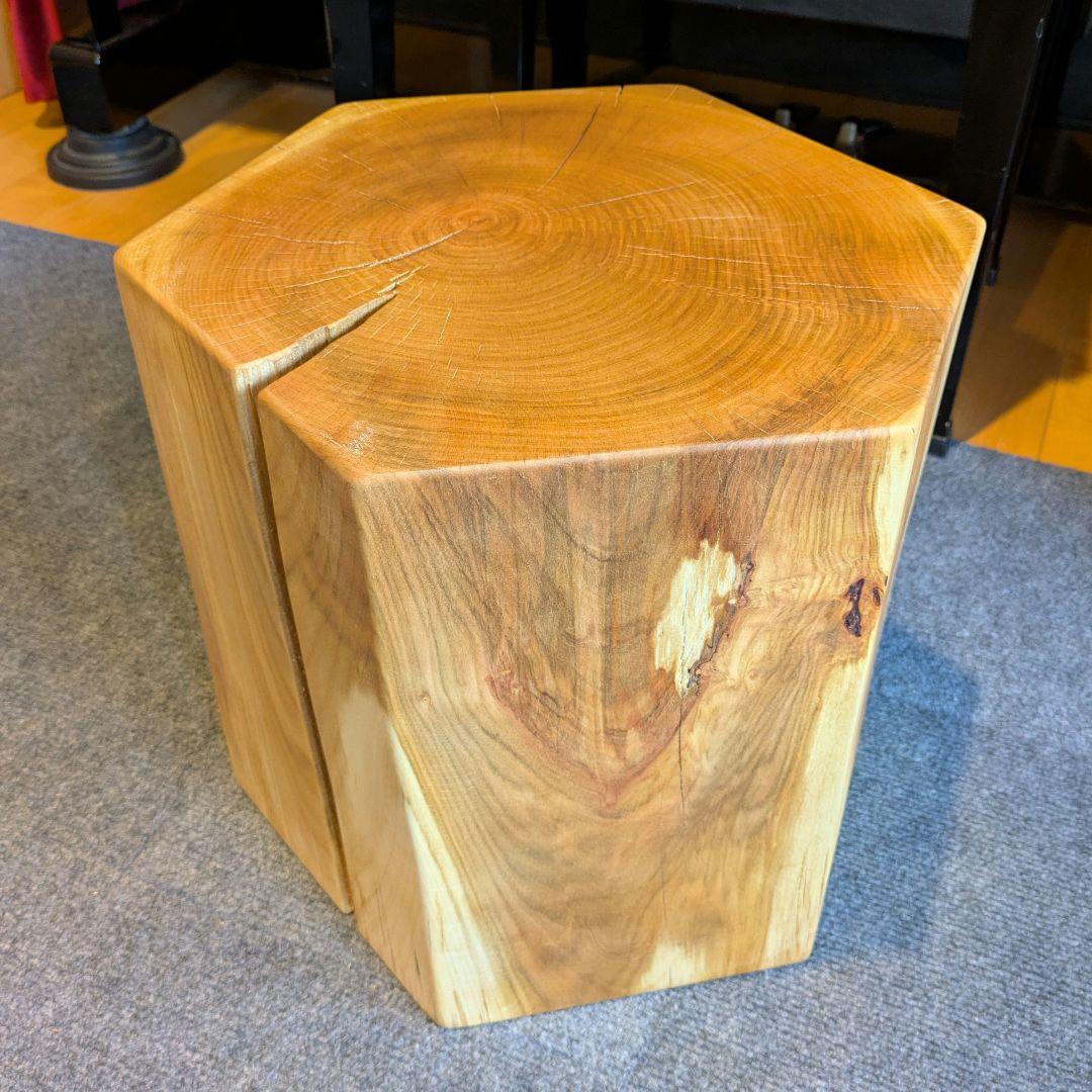 ピーナッツ様確認用　山桜　六角形　 天然木　椅子　スツール　高さ約35㎝