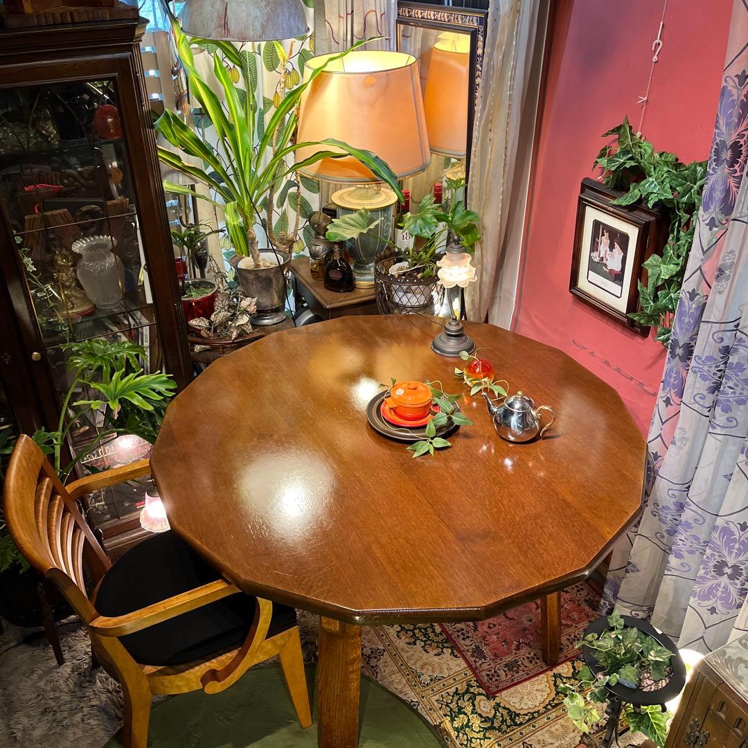 NH338ヴィンテージ オーク　１６角　ダッチカントリーダイニングテーブル