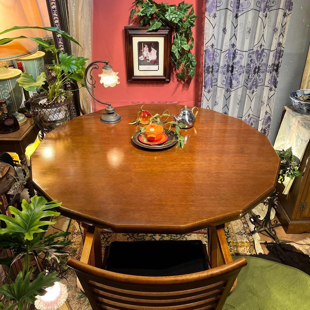 NH338ヴィンテージ オーク　１６角　ダッチカントリーダイニングテーブル