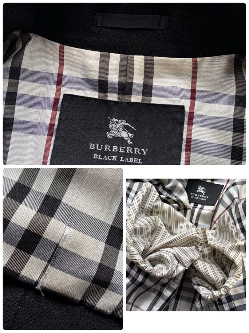 バーバリーブラックレーベル ウールトレンチコート カシミヤ混 ノバチェック 黒