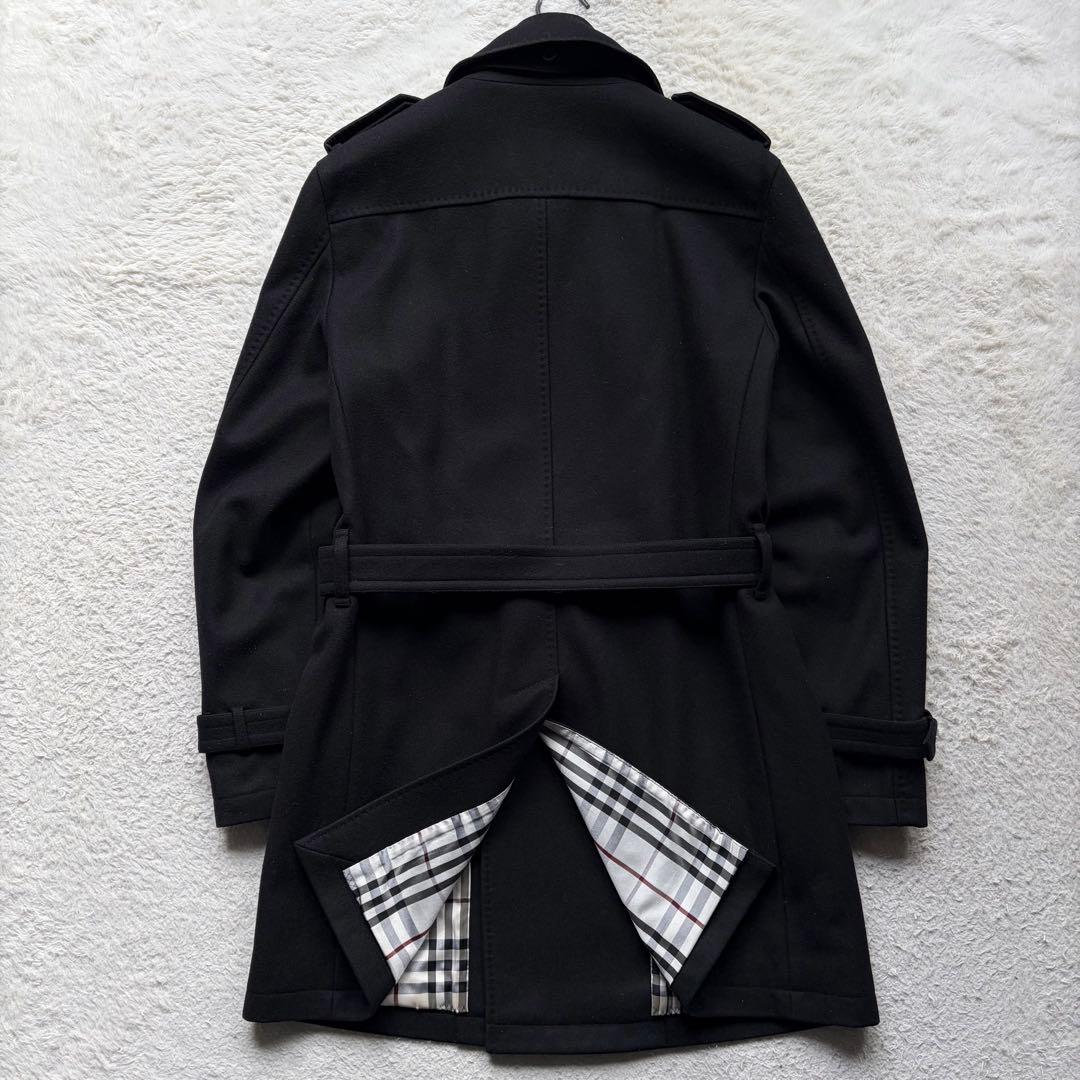 バーバリーブラックレーベル ウールトレンチコート カシミヤ混 ノバチェック 黒