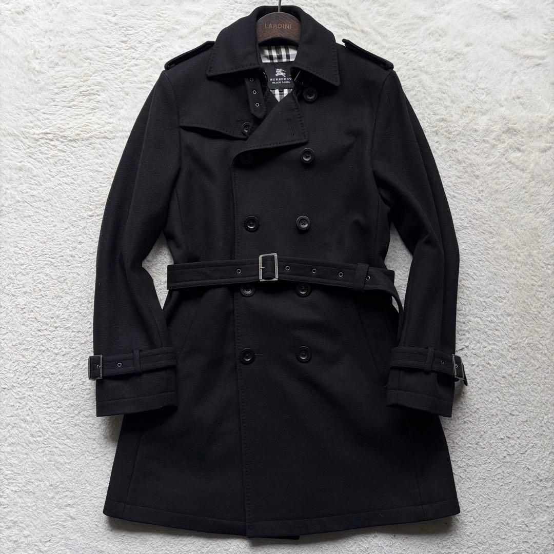 バーバリーブラックレーベル ウールトレンチコート カシミヤ混 ノバチェック 黒