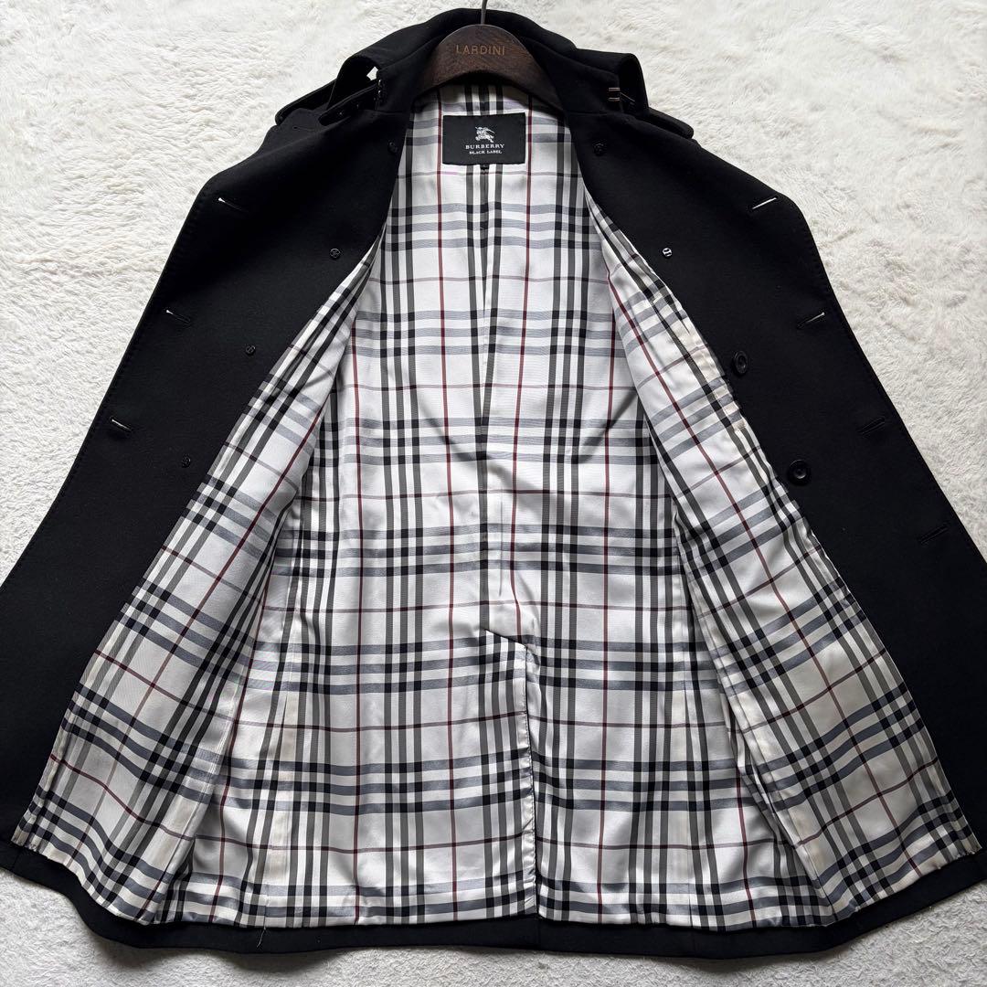 バーバリーブラックレーベル ウールトレンチコート カシミヤ混 ノバチェック 黒