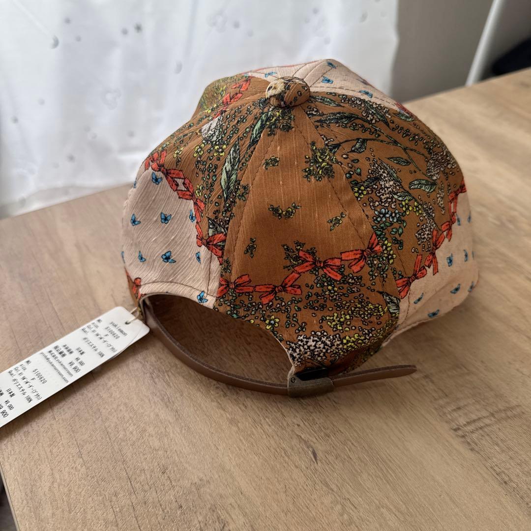 yukiemon テキスタイルキャップ　リボンボーダー柄　ユキエモン