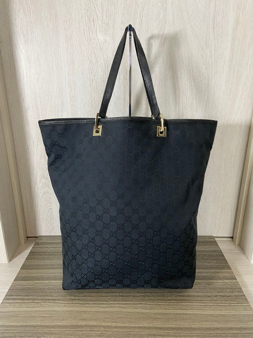 GUCCI トートバッグ　GG柄　キャンバス　ブラック　大容量