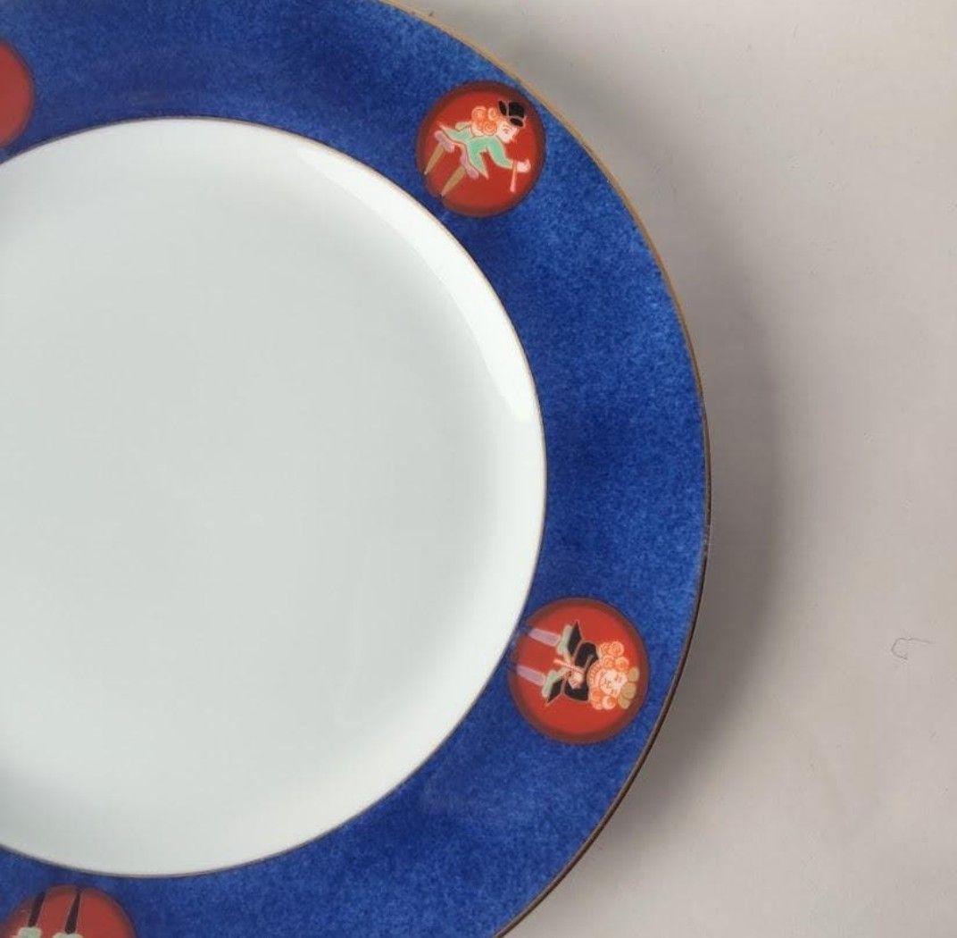 深川製廃盤品、丸玉異人図、金縁取り、深川のロイヤルブルー皿,在庫5枚