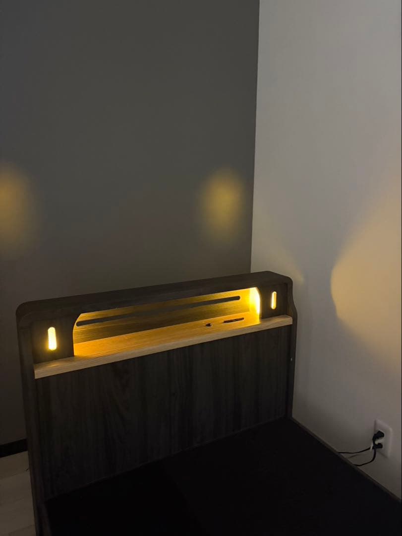 シングルベッドフレーム ダークグレー 照明付き