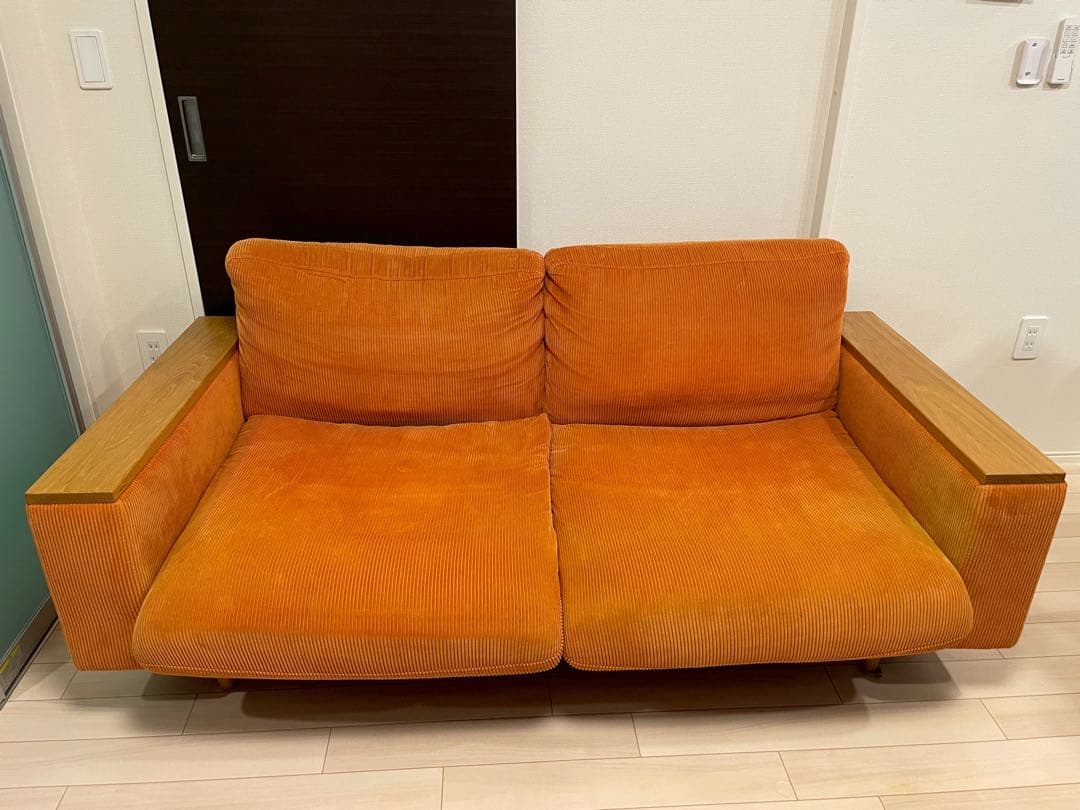 オレンジ コーデュロイ 2.5人掛けソファ