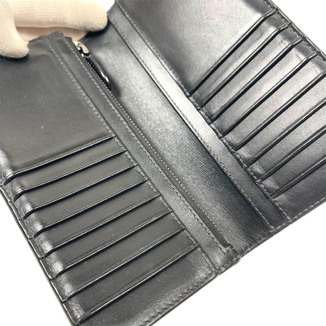 バーバリー　長財布　シャドーチェック　ロゴプレート　二つ折り　レザー　ブラック