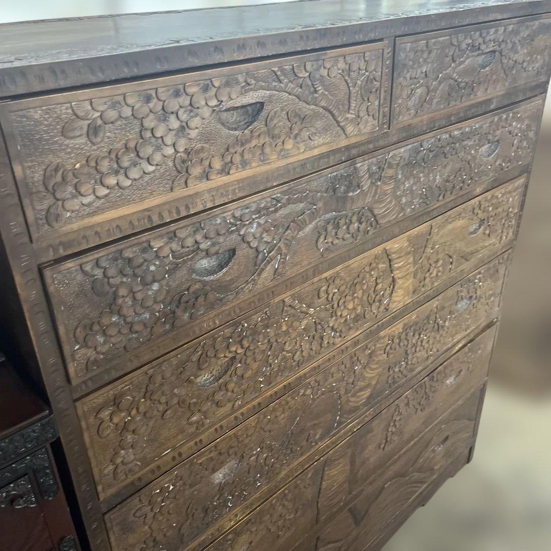 【軽井沢彫】6段チェスト◇程度良好◆