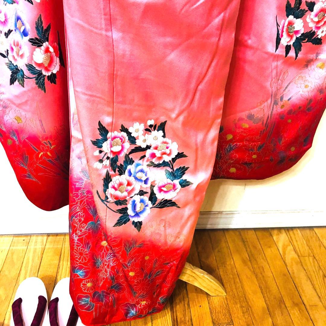 七五三七歳‼正絹可愛いピンクに花々金箔金彩煌びやか際立つ❤️完全フルセット
