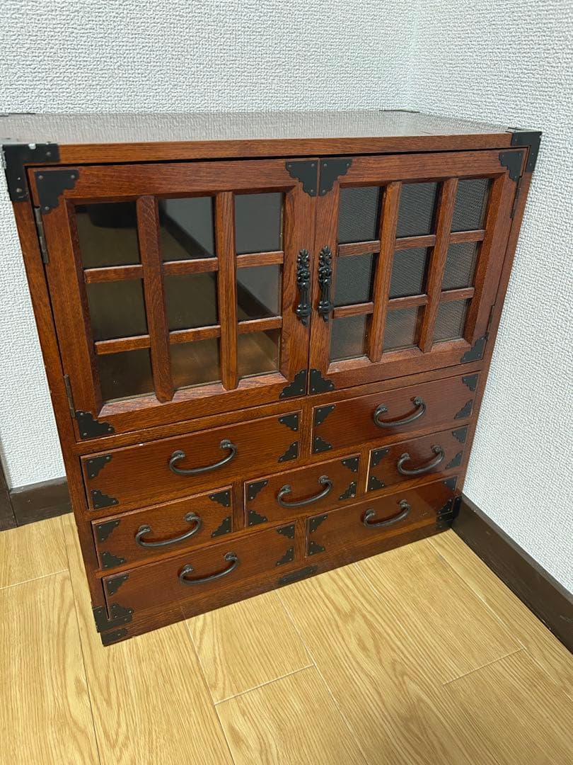 アンティーク木製 小引き出し 小物入れ 収納 観音開き棚付