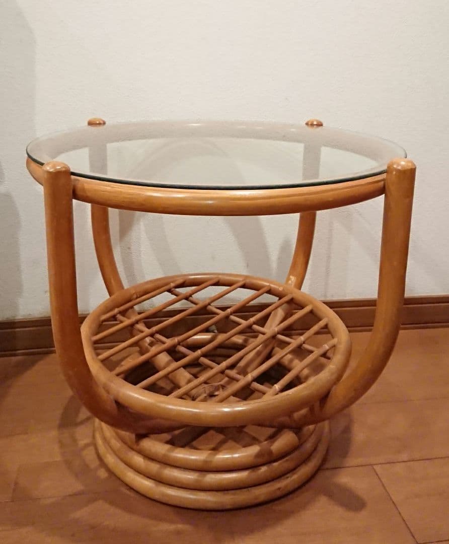 台湾製 ラタン 籐 ガラステーブル