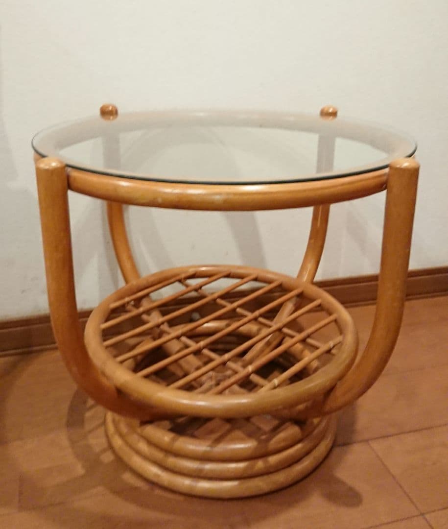 台湾製 ラタン 籐 ガラステーブル