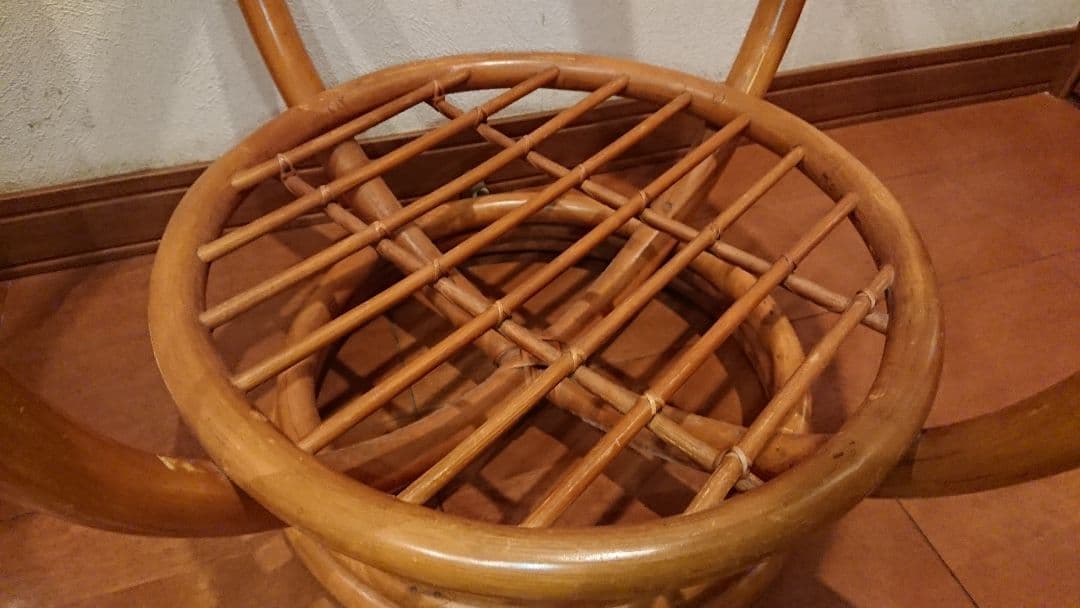 台湾製 ラタン 籐 ガラステーブル