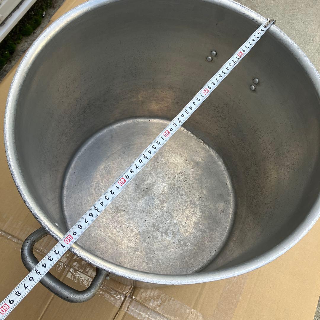 業務用　大型アルミ製　大容量　寸胴鍋　持ち手付き　内径約48cm　分厚いアルミ製