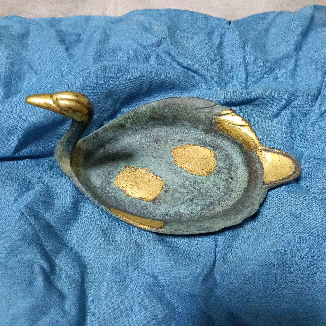 秦蔵六 塗金銅 瑞鳥 白鳥型皿 木箱付き