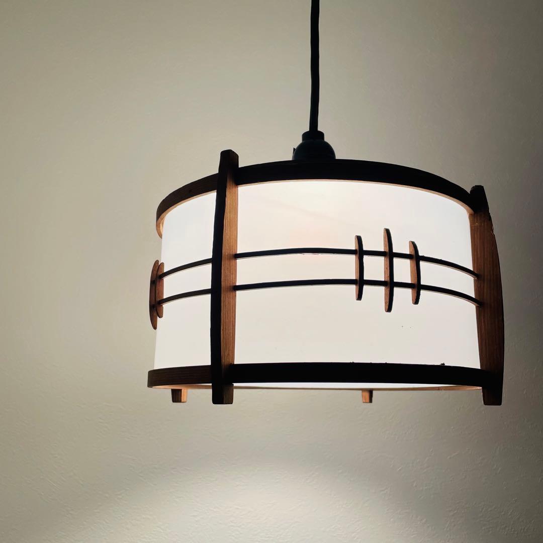 昭和レトロ 中ぶり 乳白ガラス 木枠 天井照明 電傘 電笠 2