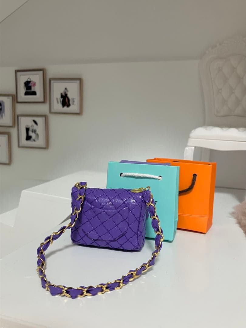 ★ハンドメイド★ ミニチュア ショルダーバッグ パープル ドールアウトフィット