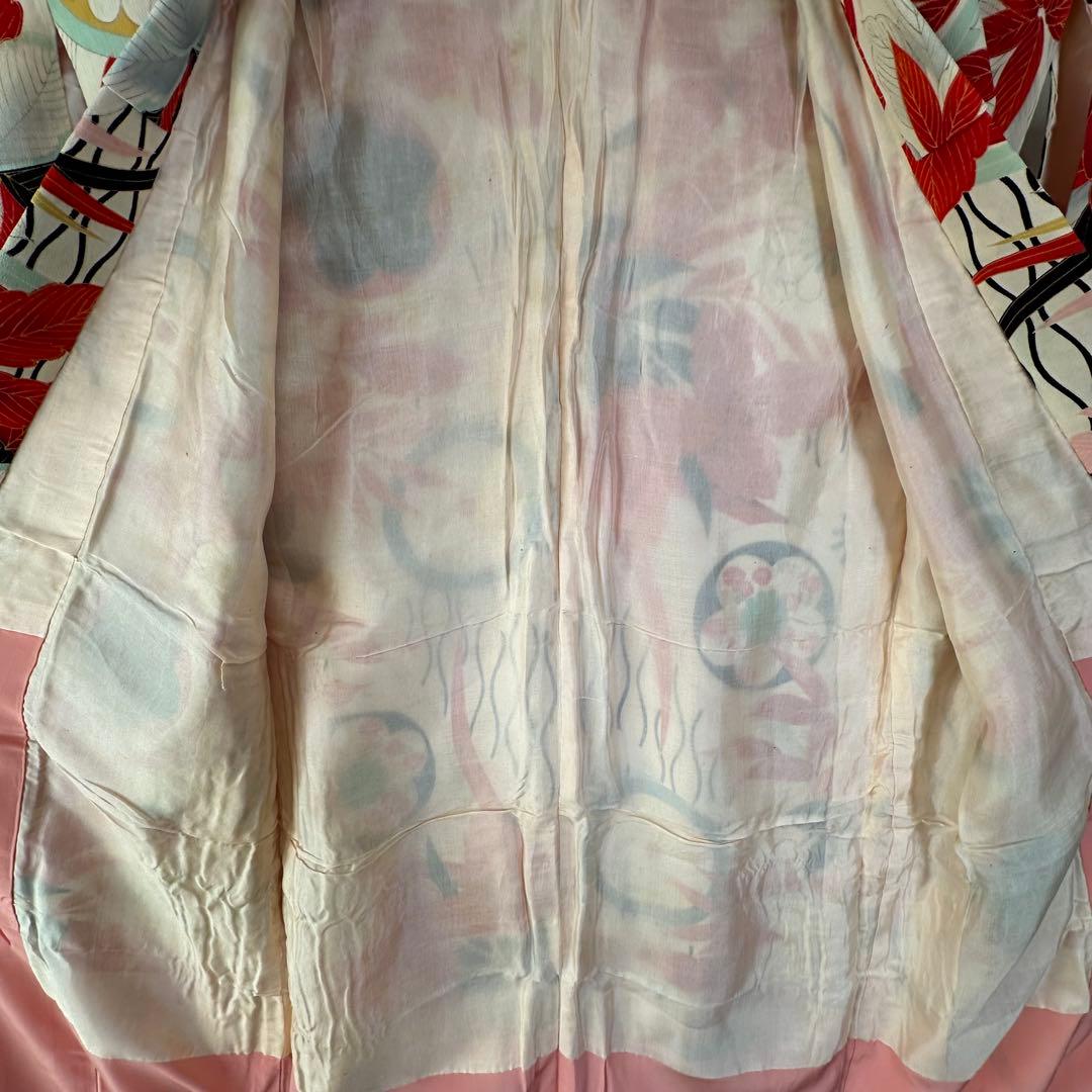 超美品　正絹　赤　ピンク　十三参り　七五三　子供着物　150裄60 アンティーク