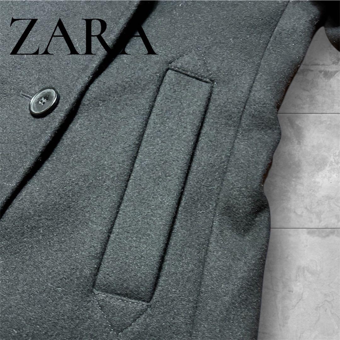 美品ZARA ブラック チェスターコート Mサイズ 大きめ襟 ロングコート ザラ