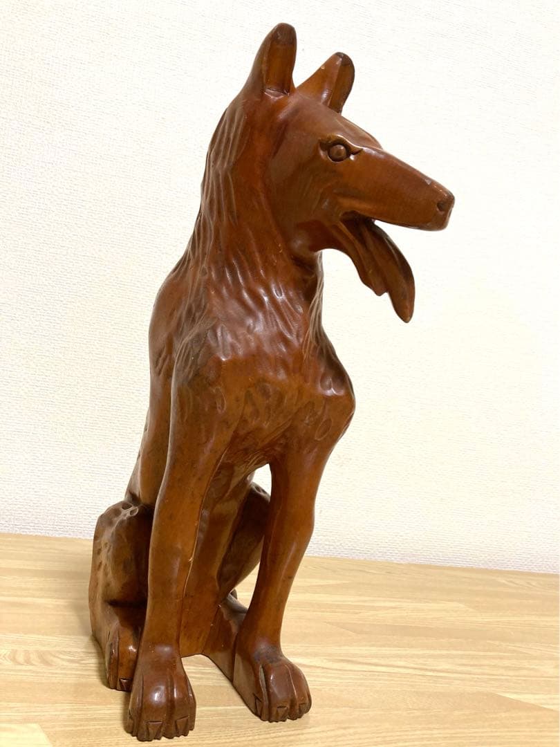 大型犬　シェパード風　木製　置物　リアル