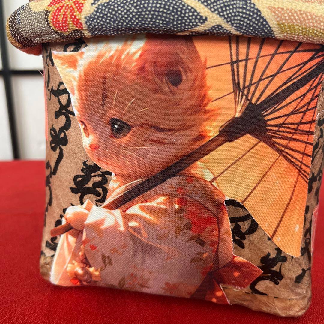 Yupin 和傘猫 一閑張り バッグ かごバッグ ハンドバッグ 古文書