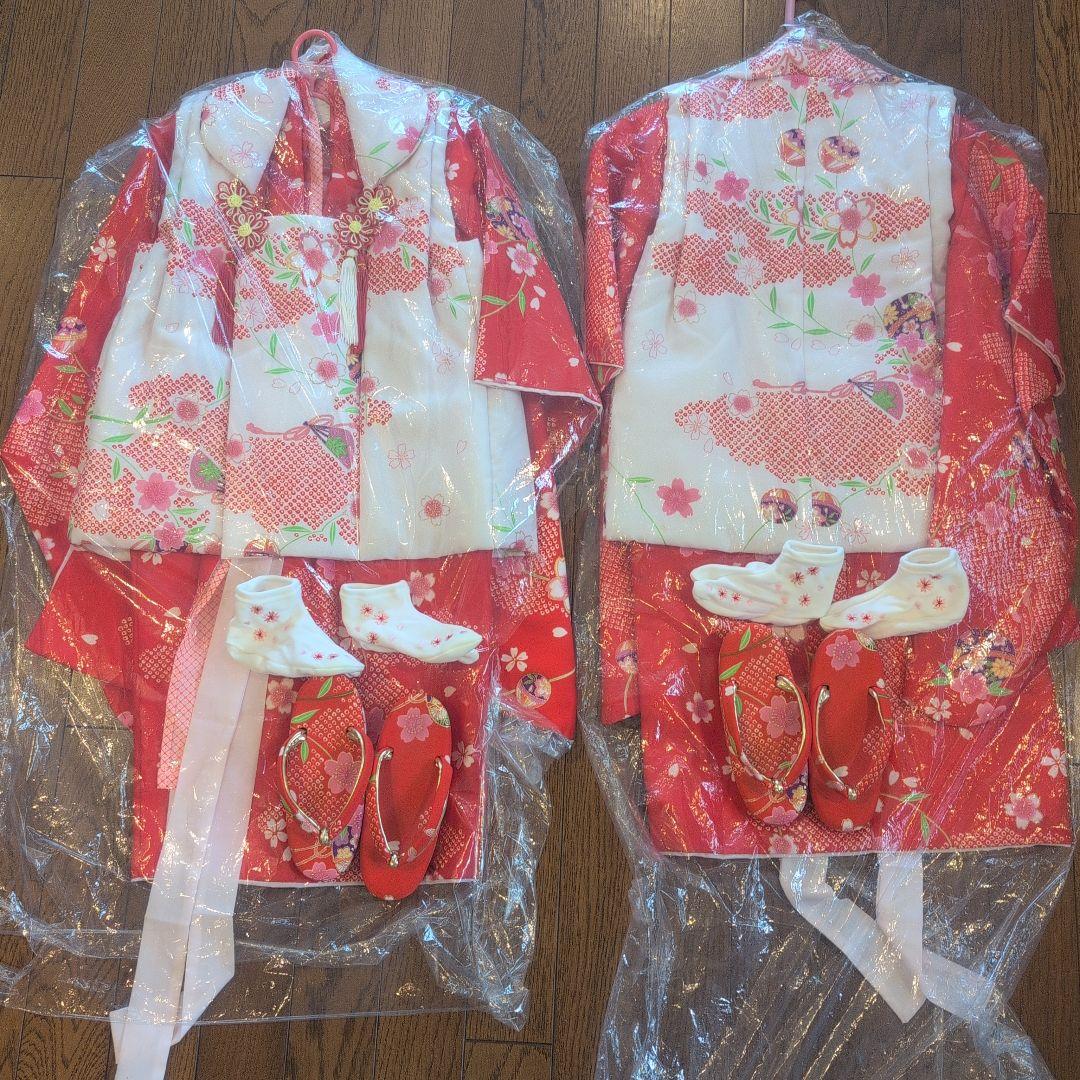 子供用 七五三 衣装 赤 花柄 双子