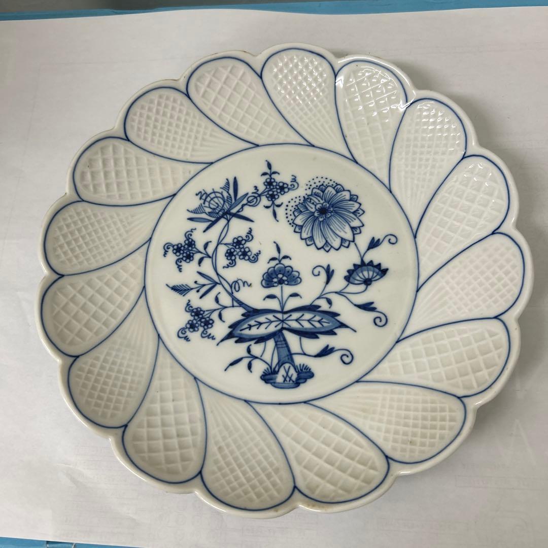 マイセン 青い花柄の陶磁器皿 直径約25cm