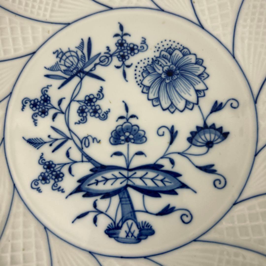 マイセン 青い花柄の陶磁器皿 直径約25cm