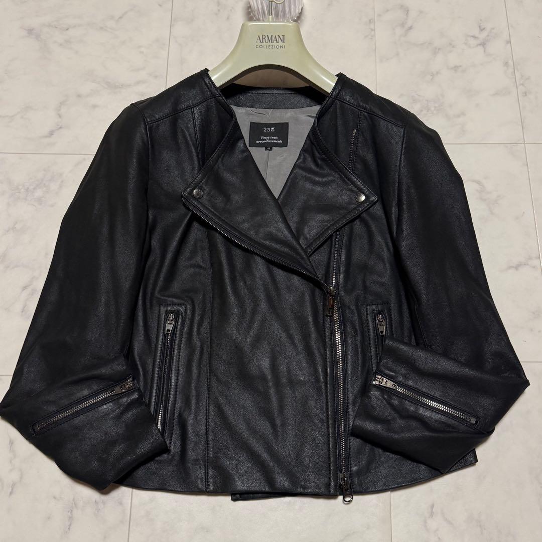 大きいサイズ・22年モデル✨ 23区 レザージャケット ダブル ライダース 黒