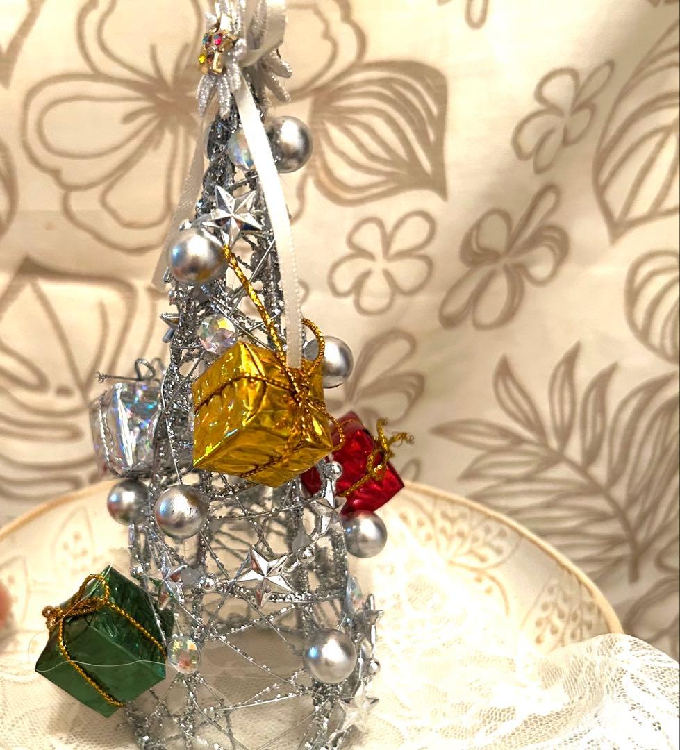 «825»◤完売◢クリスマスツリー*シルバーカラーシンプル*手のひらサイズ