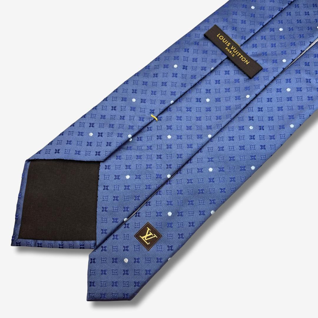 LOUIS VUITTON シルクネクタイ モノグラム 小紋柄 ブルー