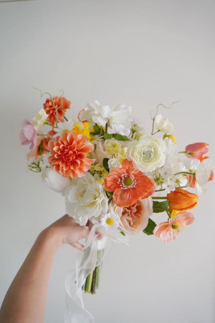 【美品】オレンジホワイト造花ブーケ