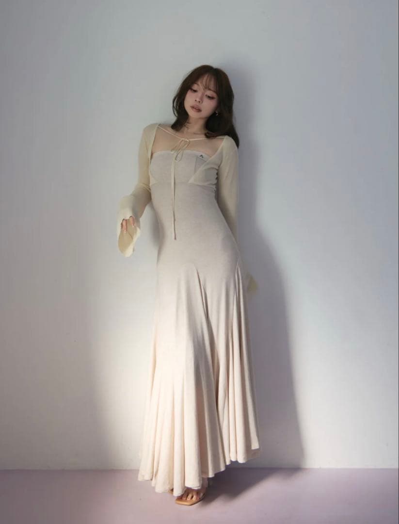 andmary Sara silky dress beige Sサイズ