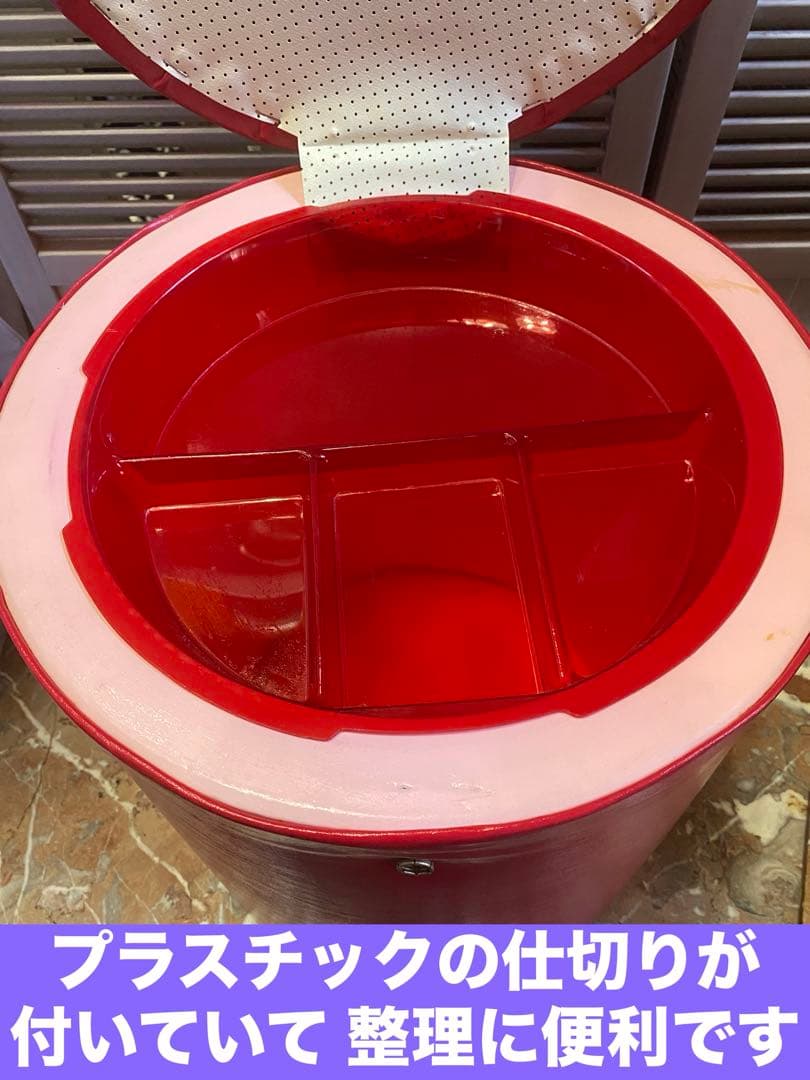 レッドＰＵレザー 収納スツール♦️小物整理に便利な仕切り付♦️送料込