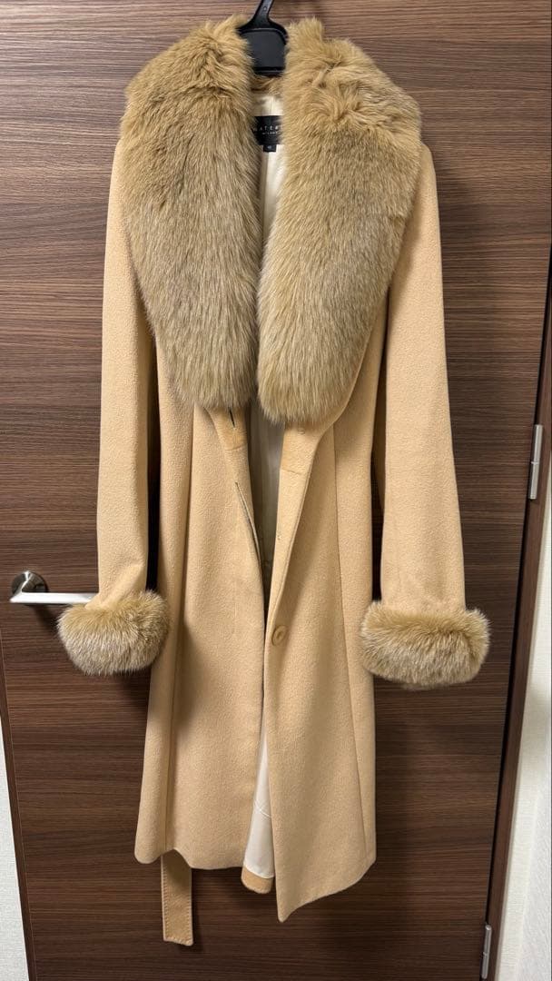 マテリア　アンゴラ混ベルテッドコート　フォックスファー