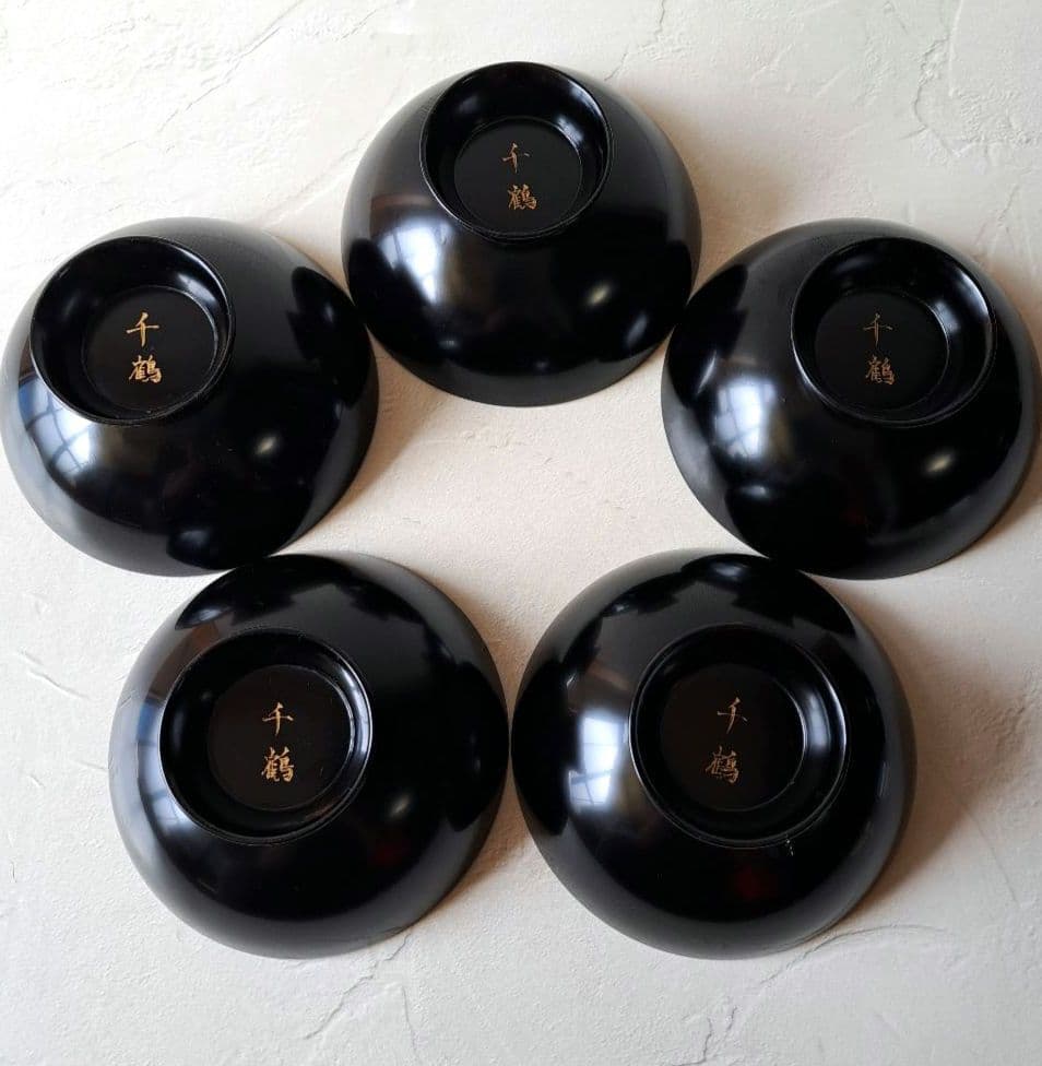 絵変わり 草花蒔絵 蓋付き椀 5客 吸い物椀 煮物椀 雑煮椀 骨董品