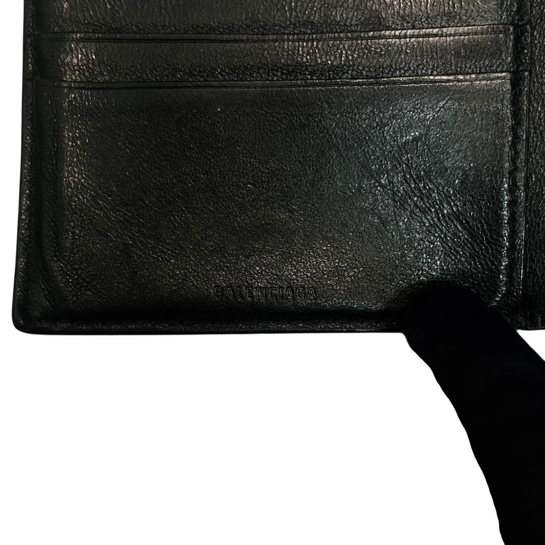 希少✨バレンシアガ 二つ折り財布 エブリデイ レザー ロゴ プリント ブラック