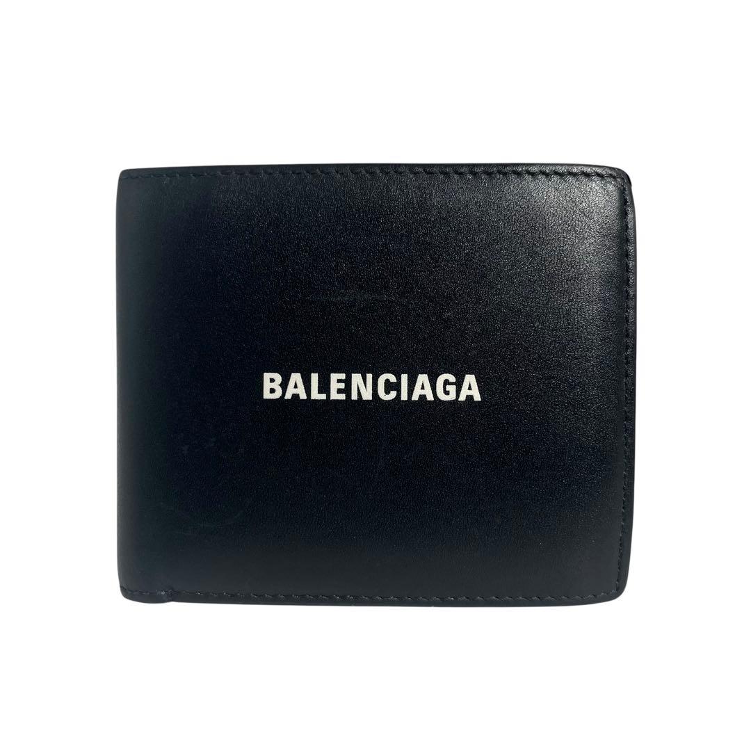 希少✨バレンシアガ 二つ折り財布 エブリデイ レザー ロゴ プリント ブラック